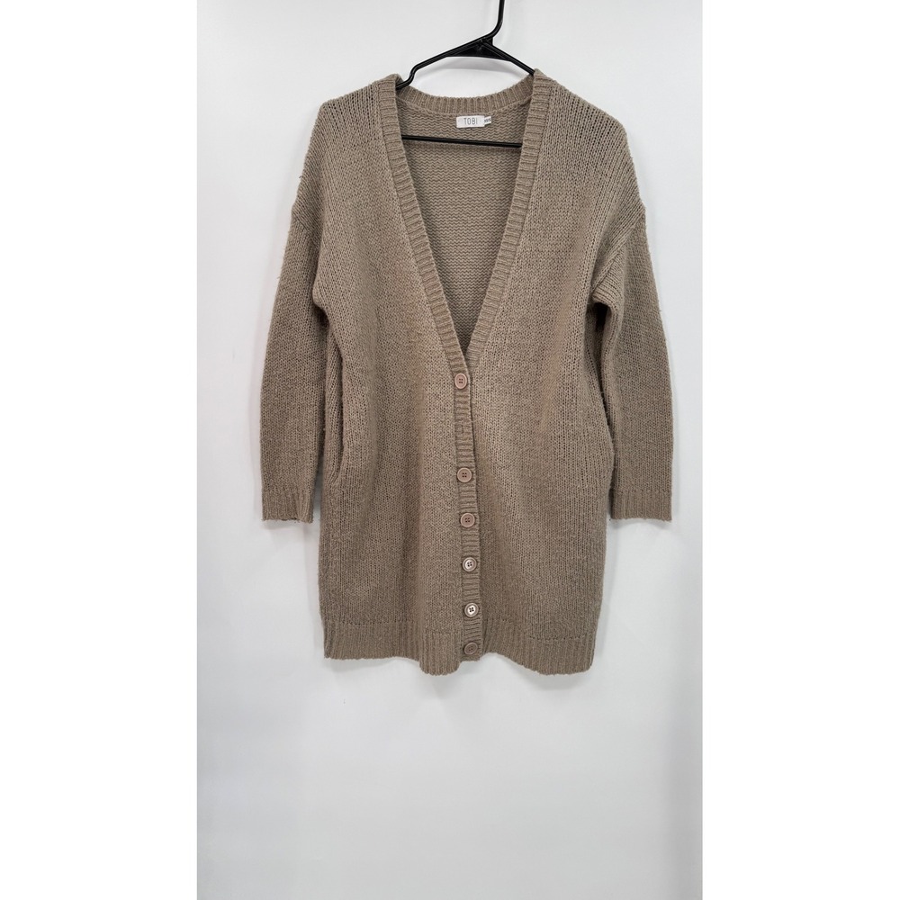 Tobi XS/S‎ Cardigan Womens Taupe Chunky Knit Longline Button Front Sweater